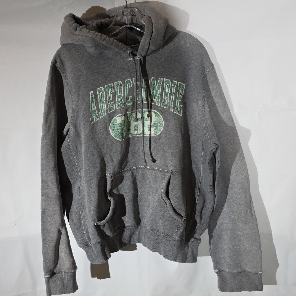 VNTG‎ Abercrombie & Fitch Y2K Gray Hoodie XL Muscle Fit Distressed 762 Rare